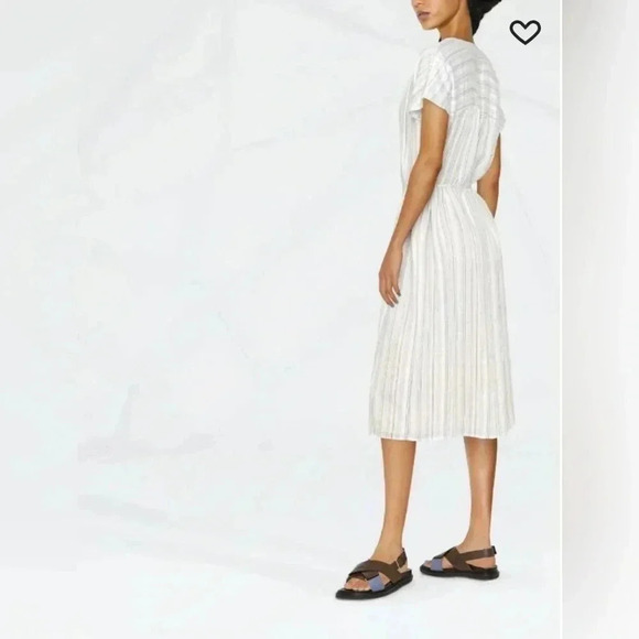 Vince Drapey stripe shirred dress Sz M - Picture 7 of 10